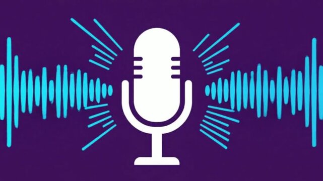 Dynamic Podcast Microphone with Sound Waves Illustration.