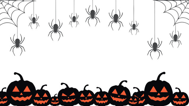 Halloween Pumpkin and Spiders Frame on Transparent Background