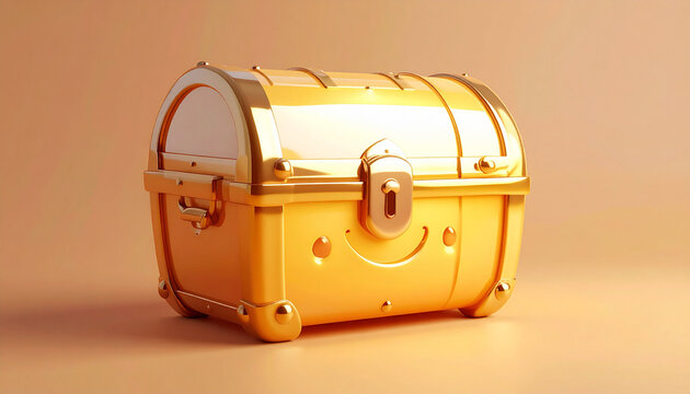 Golden treasure chest on solid background