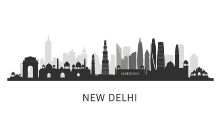 Obraz premium New Delhi Skyline Silhouette: Modern Skyscrapers & Historic Landmarks