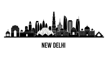 Fototapeta premium New Delhi Skyline Silhouette - Iconic Landmarks