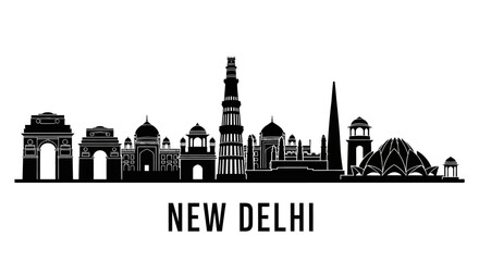 Fototapeta premium New Delhi Skyline Silhouette - Iconic Landmarks of India's Capital City
