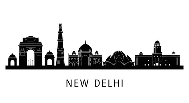 New Delhi Skyline Silhouette - Iconic Landmarks