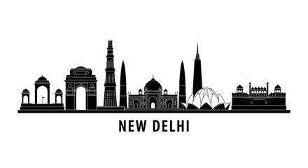 Obraz premium New Delhi Skyline Silhouette - Iconic Landmarks of India's Capital City