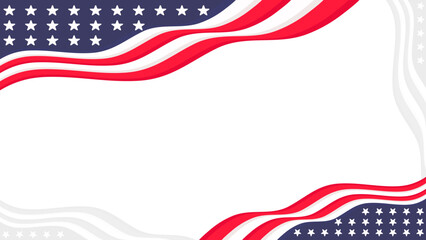 American flag themed border with red and white wavy stripes and white stars on blue background for national holidays. A graphic frame featuring wavy red and white stripes and a blue field with white s © MuhJafar