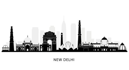 Fototapeta premium New Delhi Skyline Silhouette - Iconic Landmarks of India's Capital