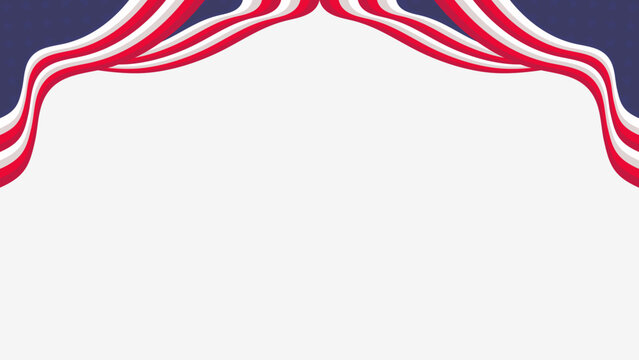 American patriotic border with red and white stripes and blue starry background featuring white copy space, Patriotic frame illustration featuring draped red and white stripes and a dark blue header 