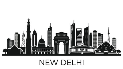 Fototapeta premium New Delhi Skyline Silhouette: Iconic Landmarks and Modern Architecture