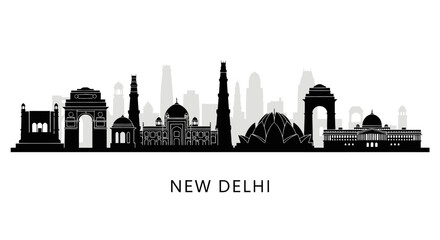 Obraz premium New Delhi Skyline Silhouette: Iconic Landmarks and Modern Architecture