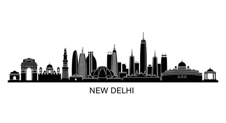 Fototapeta premium New Delhi Skyline Silhouette: Iconic Landmarks of India's Capital City