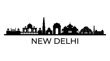 Obraz premium New Delhi Skyline Silhouette: Iconic Landmarks Silhouette Vector