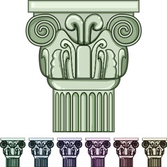 Obraz premium temple column ancient cartoon. antique roman, pillar architecture, greece old temple column ancient sign colorful illustration