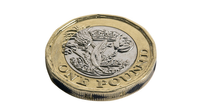 Bimetallic one pound coin with royal crest and inscription