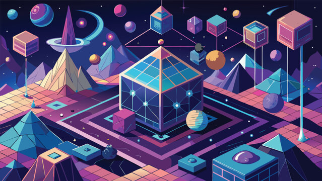 Abstract geometric 3D digital world with floating cubes geometric abstract technology cyberspace structure floating connection computer background innovation visualization intelligence