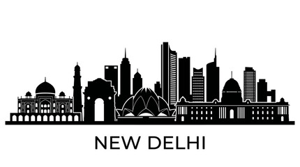 Obraz premium New Delhi Skyline Silhouette - Iconic India Landmarks Vector Art