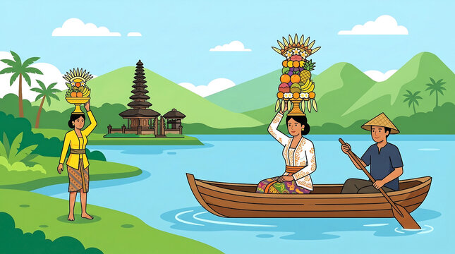 Traditional Hindu ceremony culture in Bali with fruit gebogan