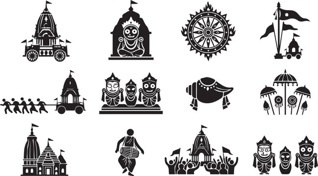 Jagannath Puri Yatra Standing Deities and Mridanga Player Vector Pack