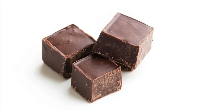 Rich dark chocolate squares on a white background, showcasing a decadent treat for indulgence and sweet cravings, a delicious dessert