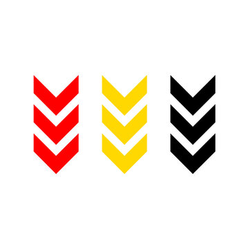Red Yellow & black downward chevron arrow pattern