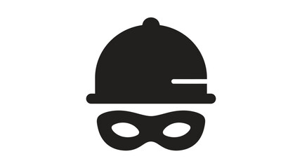 Fototapeta premium Black robber mask icon with hard hat silhouette for security, crime and thief warning concept