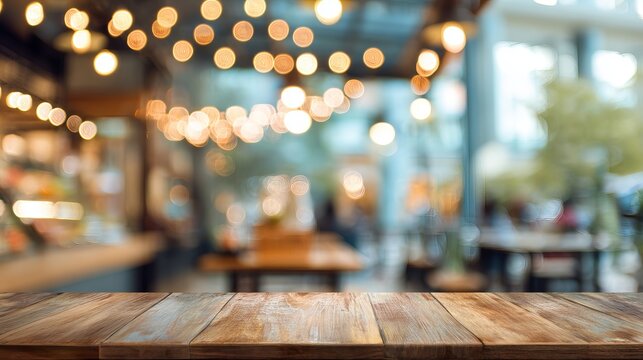 Blurred cafe interior background with warm bokeh lights, food and drink banner template, cozy coffee shop defocused backdrop for restaurant, menu, caf&eacute; promotion and hospitality design