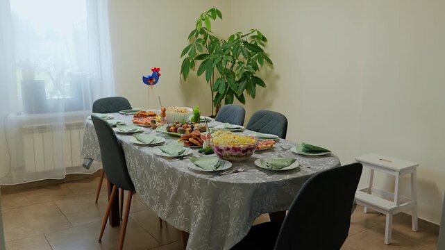 Traditional Latvian Easter table prepared for a warm family spring celebration