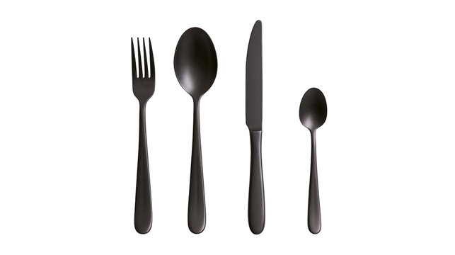 Set of four black matte cutlery fork spoon knife, teaspoon