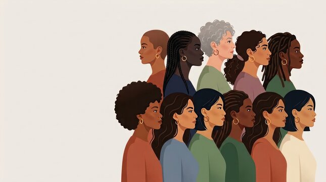 Diverse group of women profile portraits standing together with diversity profiles portraits feminine community equality inclusion together multiethnic multicultural togetherness