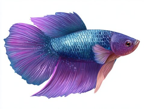 Vibrant Blue And Purple Siamese Fighting Fish Isolated On A Pristine White Background For Display