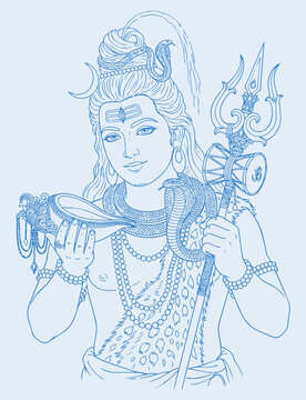Lord Shiva and Parvati Hindu god Design Element. Sketch or Drawing of Shiva Parvati Outline Editable Vector Illustration
