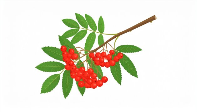 Vibrant red berries with green leaves on branch.