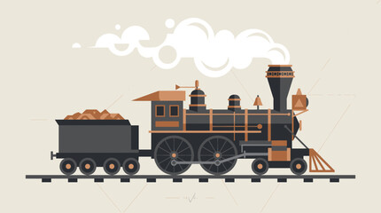 Vintage steam locomotive train on railway tracks. © Joan