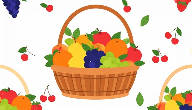 Colorful basket of fresh summer fruits and berries.