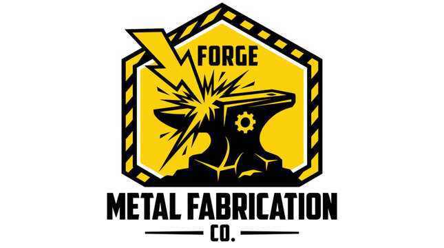 Forge Metal Fabrication industrial logo with anvil and lightning.