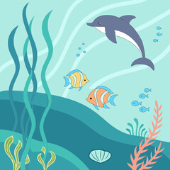 Naklejka premium Ocean Serenity: Marine Life Vector Illustration