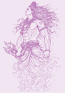 Lord Shiva and Parvati Hindu god Design Element. Sketch or Drawing of Shiva Parvati Outline Editable Vector Illustration