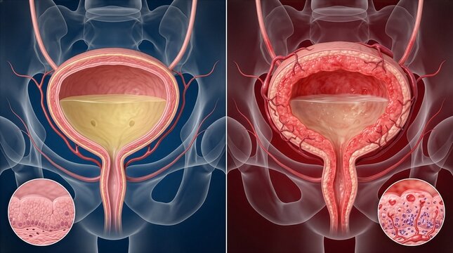 Medical Comparison of a Healthy Human Urinary Bladder Versus One Affected by Interstitial Cystitis Inflammation