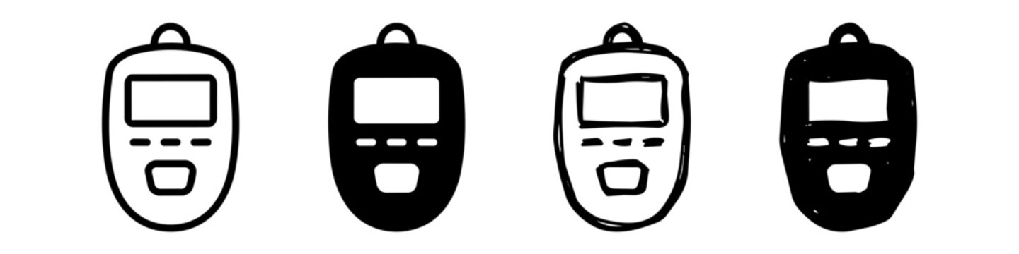 Vector set of pedometer or stopwatch icons in four distinct styles: thin line, solid glyph, hand-drawn doodle, and filled sketch. Ideal for fitness, health, and sports-related designs.