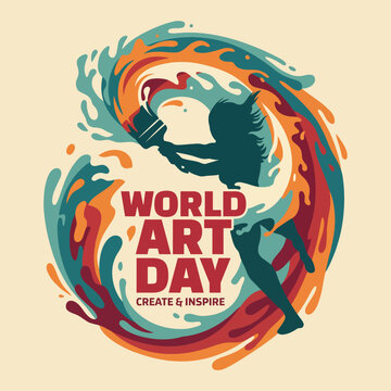 An expressive graphic showcases the vibrant energy of an artist immersed in creativity, symbolizing the importance of art in inspiring and cultivating imagination and expression.