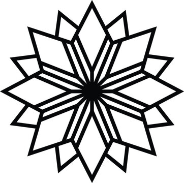 Black geometric starburst pattern with diamond shapes and radiating lines white