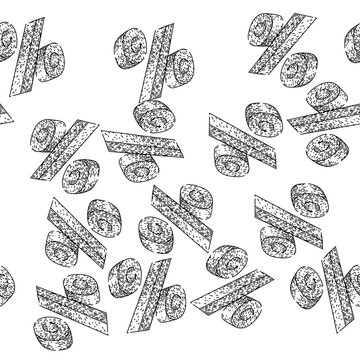 seamless pattern finance percentage sign hand drawn. statistics increase, decrease ratio, proportion interest finance percentage sign black sketch illustration