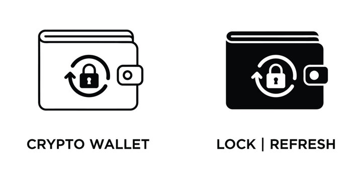 Cryptocurrency wallet icons with lock and refresh symbols