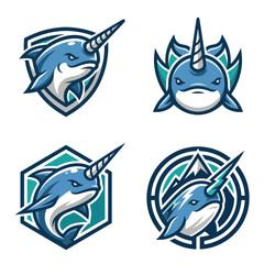 Narwhal Cartoon Animal Logo Designs. © sugi