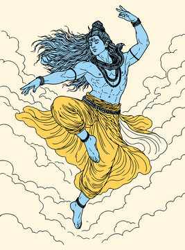Lord Shiva and Parvati Hindu god Design Element. Sketch or Drawing of Shiva Parvati Outline Editable Vector Illustration