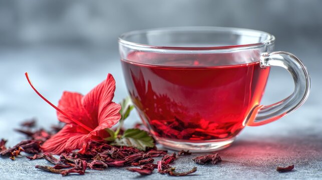 Hibiscus tea cup with fresh flower