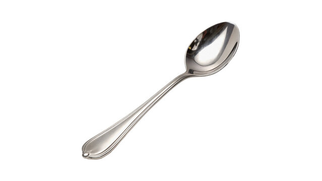 Elegant classic metallic silver spoon cutlery utensil isolated on a transparent background