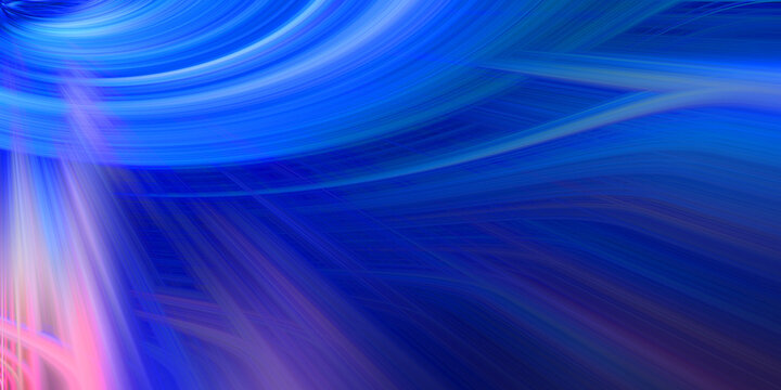 Abstract background with flowing blue waves and glowing pink light rays creating dynamic energy motion effect in dark space scene.