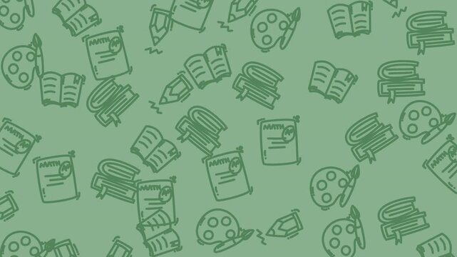 And vibrant pattern with cartoon icons of school supplies  perfect for educational, artistic, and backtoschool themed designs.
