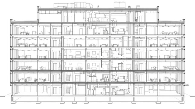 Office Building Section CAD Block HVAC Mechanical Utility Drawing
