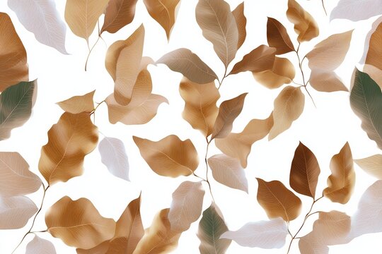 Seamless autumn leaf pattern with translucent brown leaves for botanical background and wallpaper design
